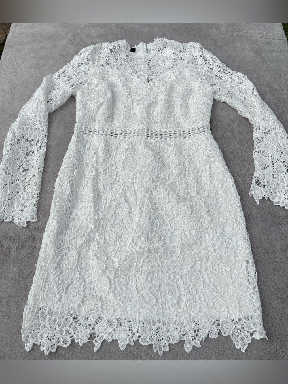 Eilly Bazar White Lace Style Dress Size Medium Boho Bridal Shower Mini Dress